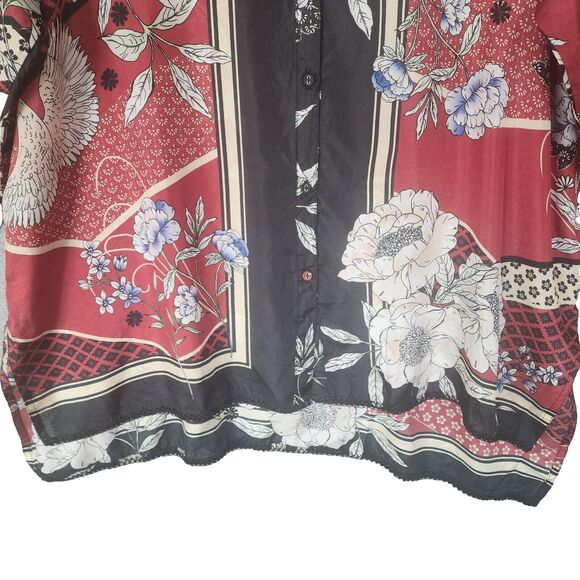 Johnny Was 100% Silk Crane Mallory Shirt Tunic Size XL Open Neckline Long Sleeve - Picture 10 of 11